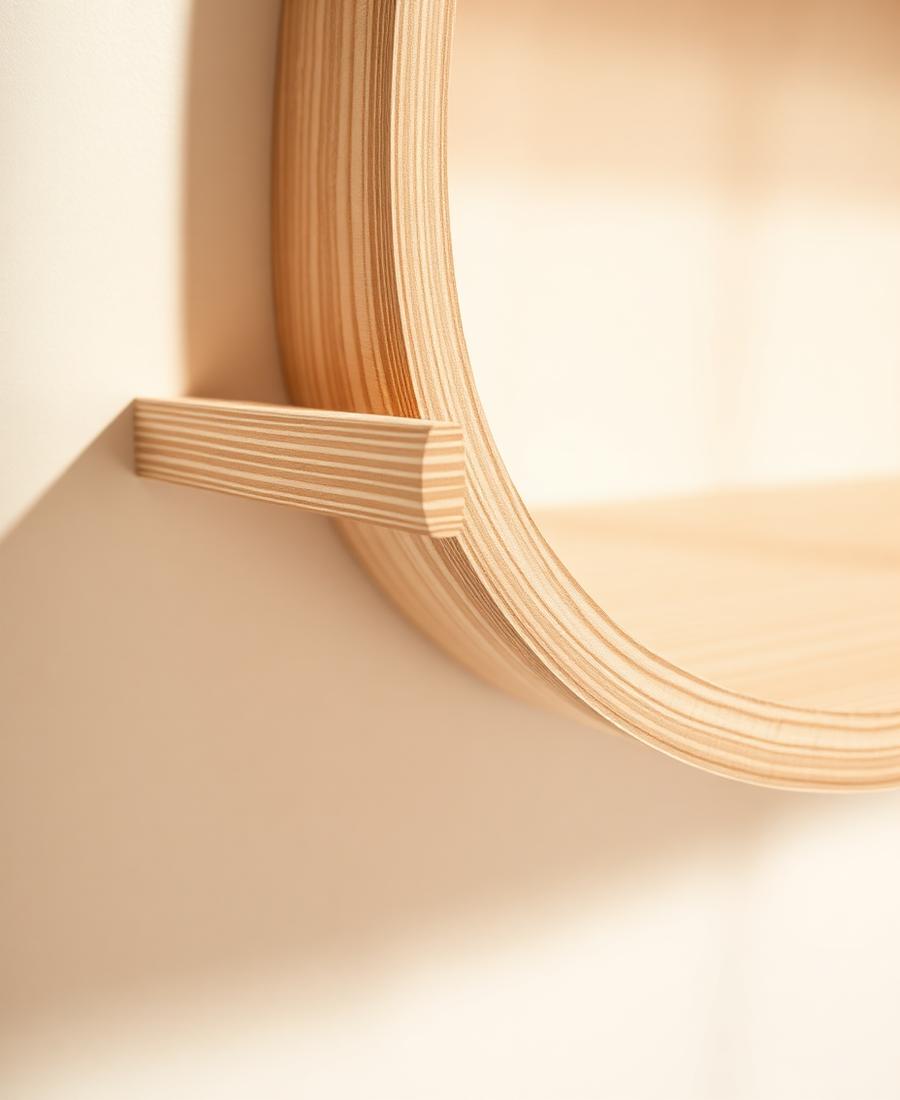Close-up of the bent plywood curve and layered edge grain